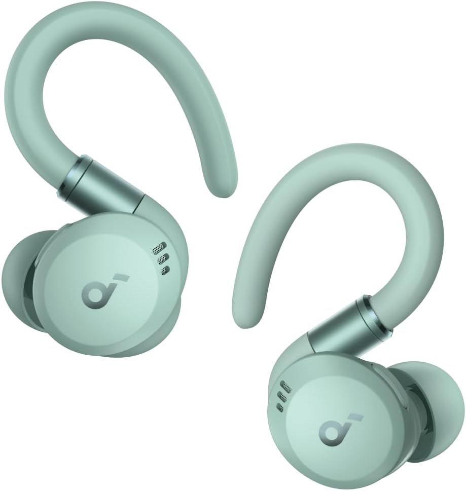 soundcore Sport X20 من Anker، سماعات أذن True-Wireless للتمرين، خطافات أذن قابلة للتدوير والتمديد، إلغاء الضوضاء، صوت جهير عميق، IP68 مقاوم للماء، مقاوم للعرق، مقاوم للغبار، تشغيل 48 ساعة، سماعات أذن رياضية للصالة الرياضية