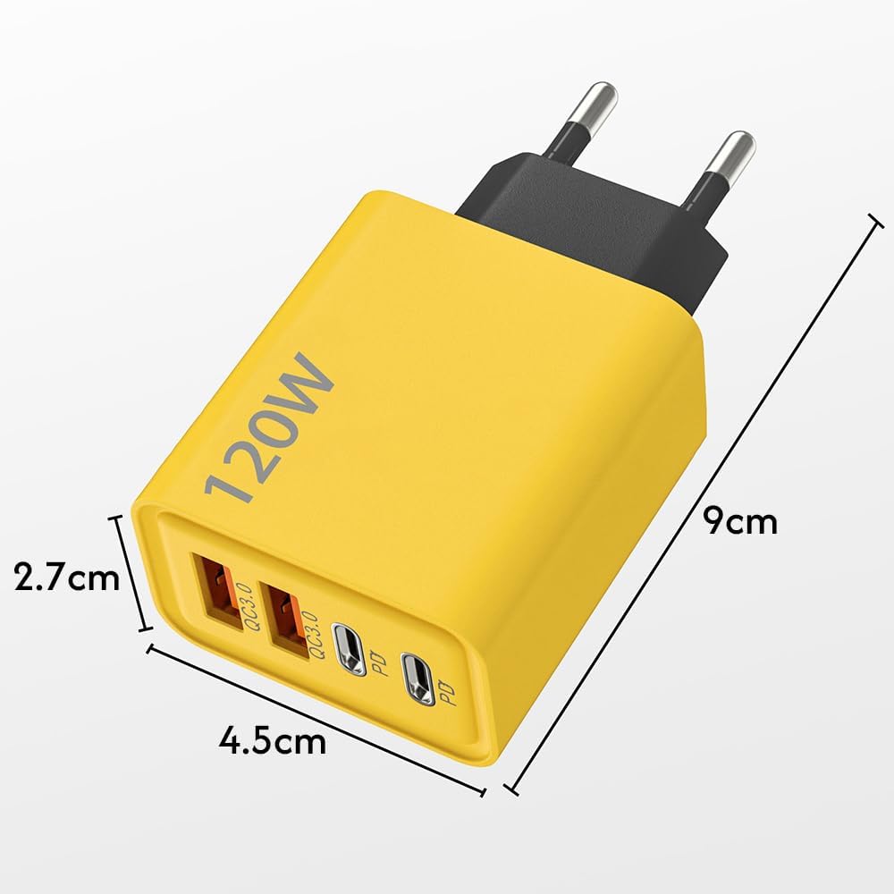 شاحن سريع 120 واط بأربعة منافذ 2 x نوع c 2 x usb a ن - الصورة 7