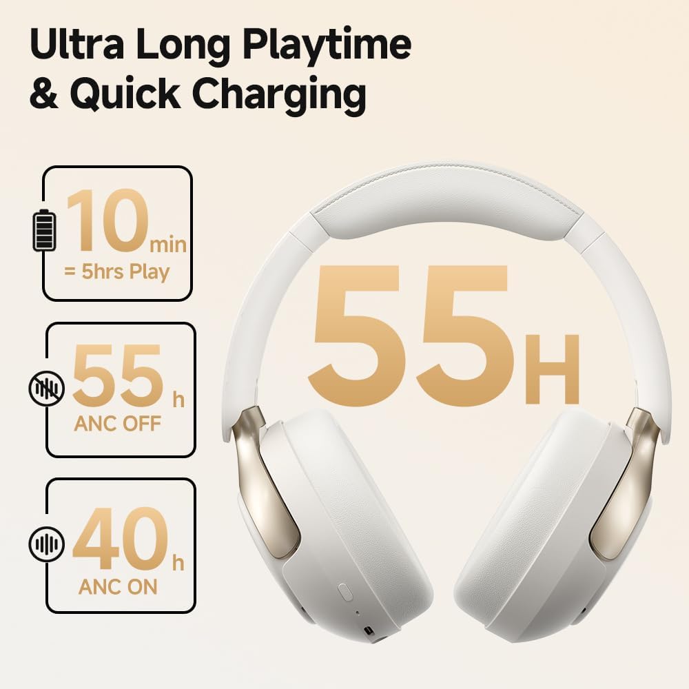 سماعات رأس QCY H3 PRO متكيفة مع خاصية إلغاء الضوضاء، 50 ديسيبل ذكي ANC مع أوضاع متعددة، صوت لاسلكي LDAC عالي الدقة، وقت تشغيل 55 ساعة، EQ مخصص عبر التطبيق، سماعة رأس بلوتوث 5.4 فوق الأذن - الصورة 4