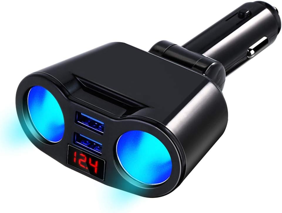 XUMIUZIY LED شاشة رقمية شاحن سيارة مزدوج USB ولاعة السجائر المقبس الفاصل 12-24 فولت 120 واط للأجهزة المحمولة ABS + PC 1 قطعة (أسود) - الصورة 3