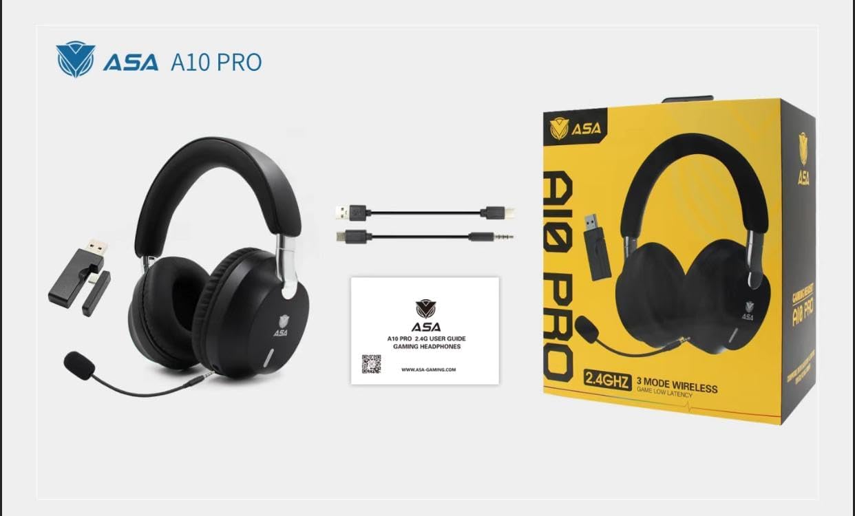 سماعة الألعاب اللاسلكية ASA A10 PRO، اتصال ثلاثي الأوضاع مع 2.4 جيجا هرتز، بلوتوث 5.3، زمن استجابة منخفض 40 مللي ثانية، ميكروفون لإلغاء الضوضاء، 40 ساعة، متوافق مع PS5، PS4، الكمبيوتر الشخصي، سويتش أسود - الصورة 3