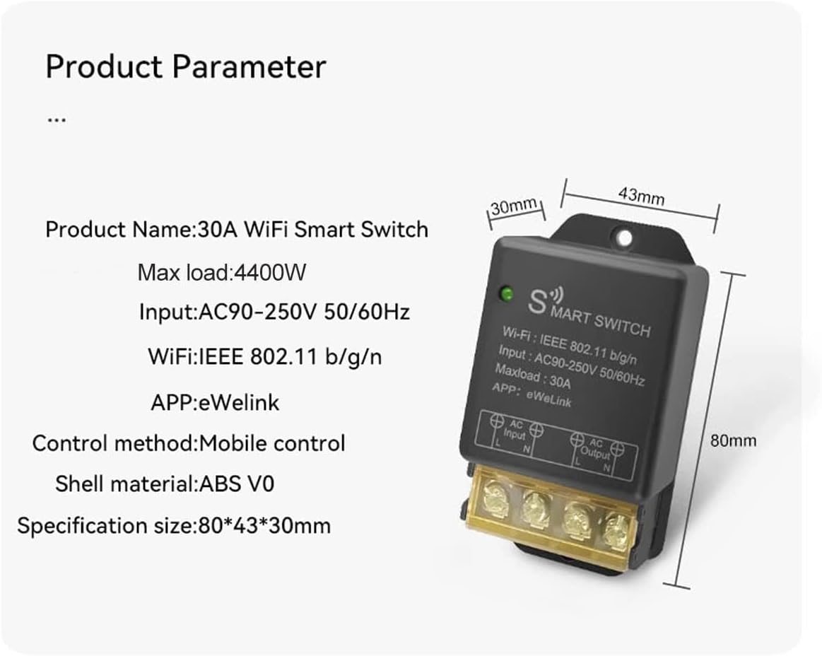 مفتاح الإضاءة الذكي اللاسلكي في بوليفيا، مفتاح إضاءة WiFi ذكي 30A مع التحكم الصوتي، مفتاح ذكي لاسلكي لأتمتة المنزل مع التحكم في التطبيق عن بعد - الصورة 3