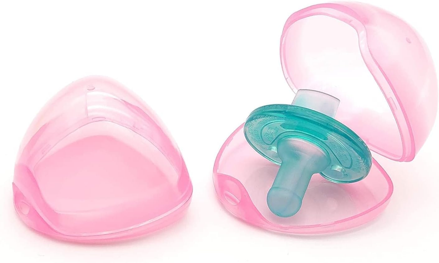 حقيبة X Spring Dummy، 4 قطع من علبة حامل اللهايات الوردية للأطفال، صندوق تخزين اللهايات الآمن الخالي من مادة BPA، صندوق تخزين شفاف للحفاظ على اللهايات نظيفة، ملحقات السفر الأساسية لحقيبة الحفاضات - الصورة 7
