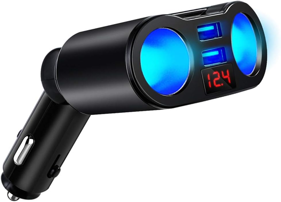XUMIUZIY LED شاشة رقمية شاحن سيارة مزدوج USB ولاعة السجائر المقبس الفاصل 12-24 فولت 120 واط للأجهزة المحمولة ABS + PC 1 قطعة (أسود) - الصورة 5