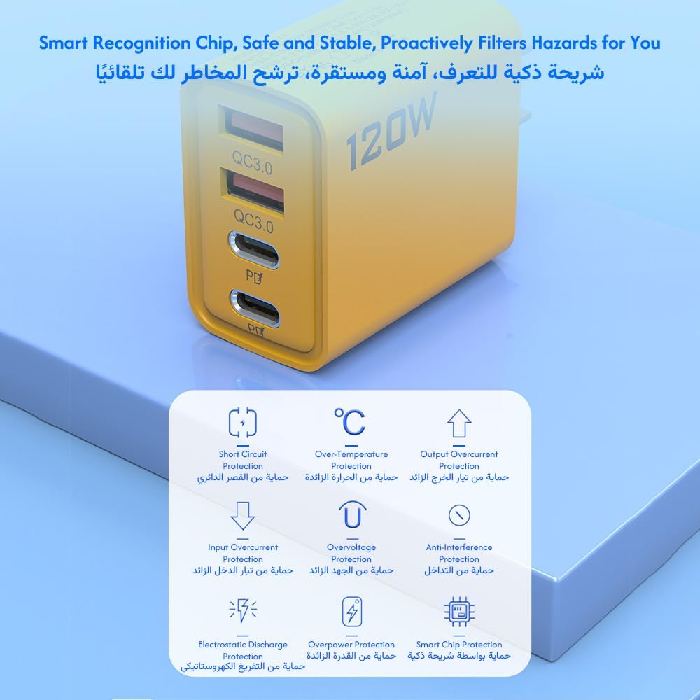 شاحن سريع 120 واط بأربعة منافذ 2 x نوع c 2 x usb a ن - الصورة 6