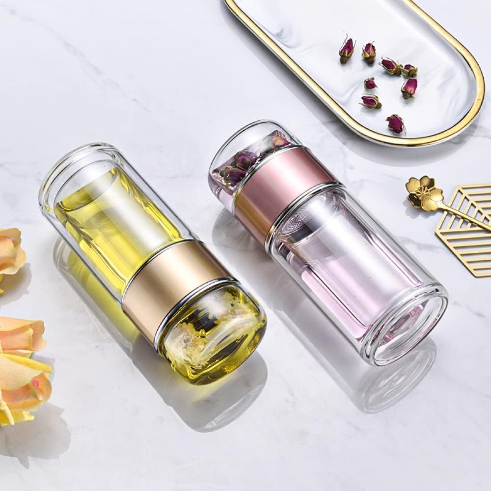 X Spring Tea Infuser Bottle Glass، زجاجة مياه زجاجية مزدوجة الجدار سعة 350 مل مع فلتر من الفولاذ المقاوم للصدأ، كوب سفر محمول مانع للتسرب للمشروبات الساخنة والباردة لعشاق شرب القهوة والشاي - الصورة 8