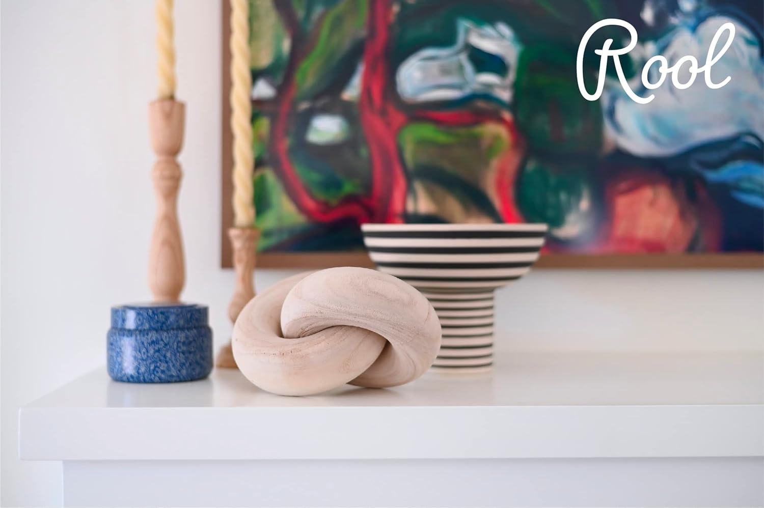 Rool طاولة القهوة ديكور الجرف ديكور لهجات Japandi ديكور المنزل الحديثة مزرعة ديكورات المنزل لغرفة المعيشة الخشب عقدة ديكور سلسلة ربط ديكور - الصورة 3
