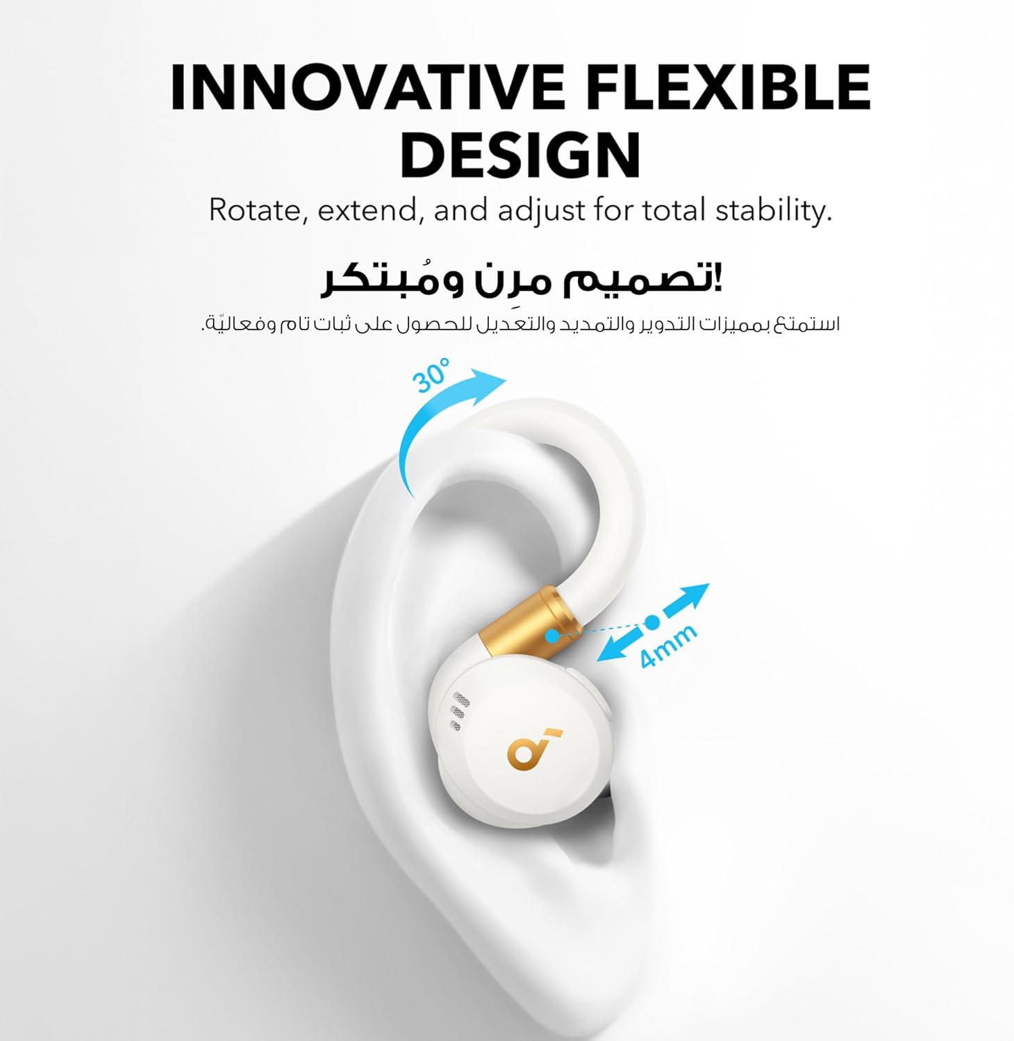 soundcore Sport X20 من Anker، سماعات أذن True-Wireless للتمرين، خطافات أذن قابلة للتدوير والتمديد، إلغاء الضوضاء، صوت جهير عميق، IP68 مقاوم للماء، مقاوم للعرق، مقاوم للغبار، تشغيل 48 ساعة، سماعات أذن رياضية - الصورة 2