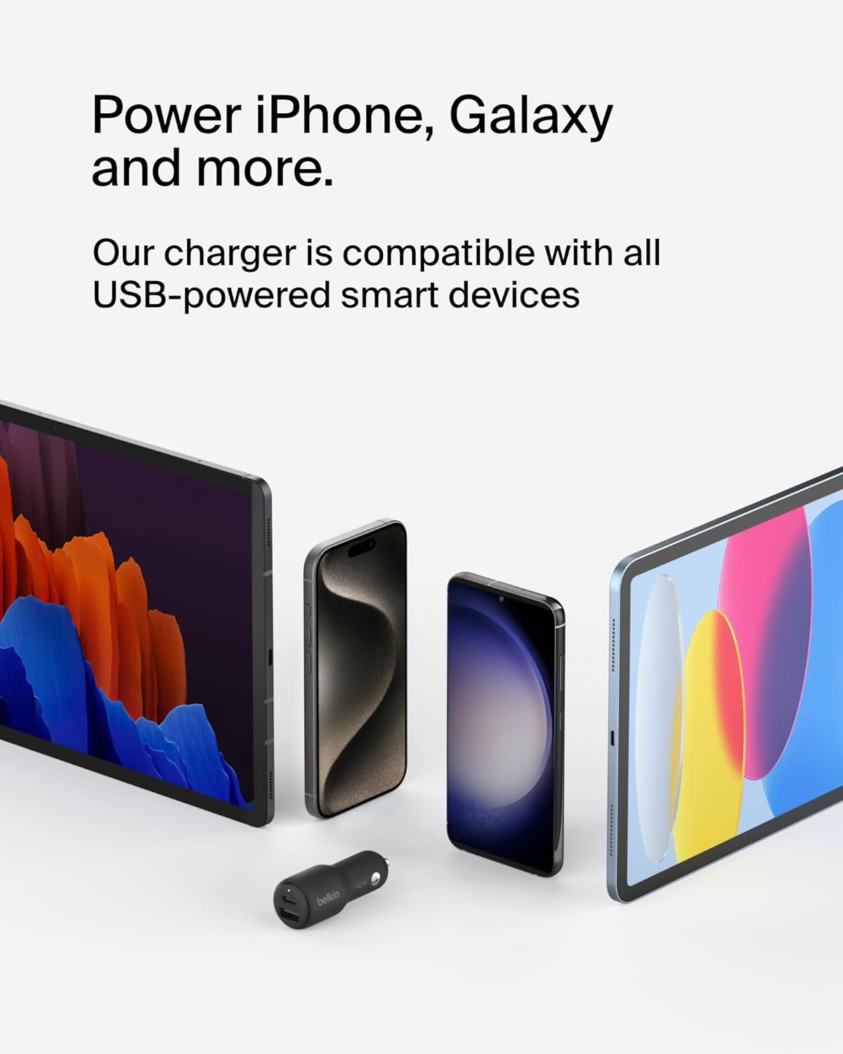 شاحن سيارة مزدوج بوست تشارج من بلكن 42 واط مع شحن سريع USB-C 30 واط بي بي اس ومنافذ USB-A 12 واط لهاتف ابل ايفون 16/16 برو/16 بلس/16 برو ماكس وايفون 15 و14 و13 و12 وسامسونج - الصورة 3