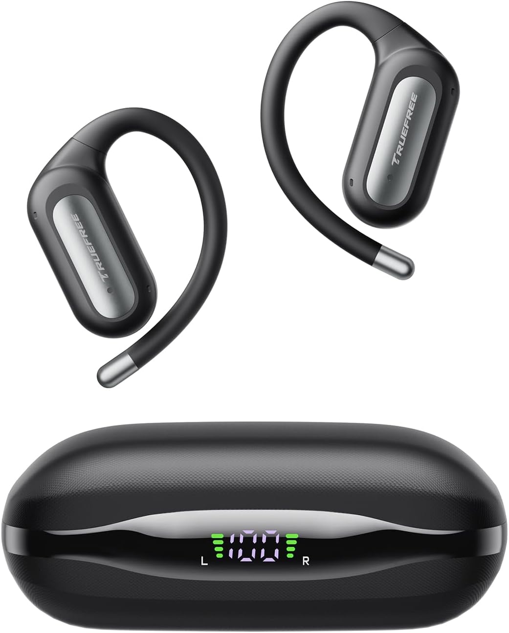 سماعات أذن لاسلكية مفتوحة الأذن من TRUEFREE EarFit DS1، مشبك أذن بلوتوث 6.0 مع شاشة LED، وقت تشغيل 40 ساعة، مقاومة للماء IPX5، ملاءمة آمنة، ميكروفون لإلغاء الضوضاء للرياضة والعمل والتنقل