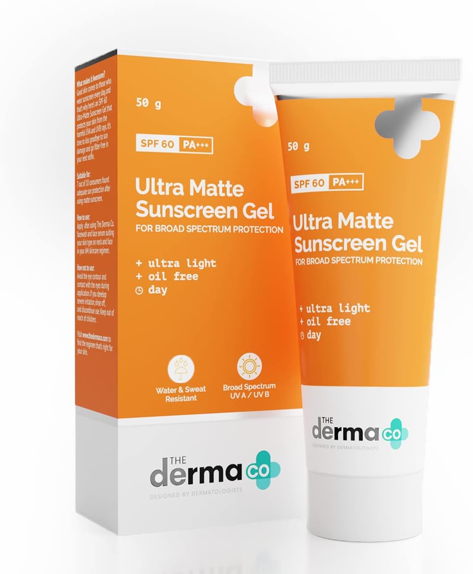 جل الوقاية من الشمس فائق اللمعان من ديرما كو، عامل حماية من الشمس SPF 60 PA+++ Sunblock | حماية واسعة النطاق من الأشعة فوق البنفسجية الطويلة والمتوسطة | خالي من الزيوت، خفيف الوزن، غير دهني | للبشرة العادية المعرضة لحب الشباب والعيوب | للرجال والنساء، 50 جرام