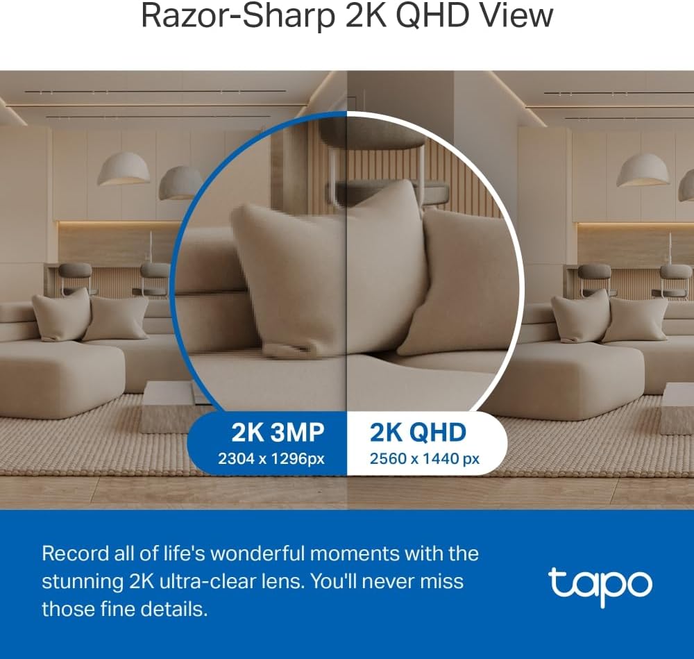 كاميرا مراقبة داخلية Tapo 2K 4MP C220 WiFi، كشف الأشخاص، صوت ثنائي الاتجاه، متوافق مع Alexa وGoogle Assistant، للأطفال/الحيوانات الأليفة - الصورة 3
