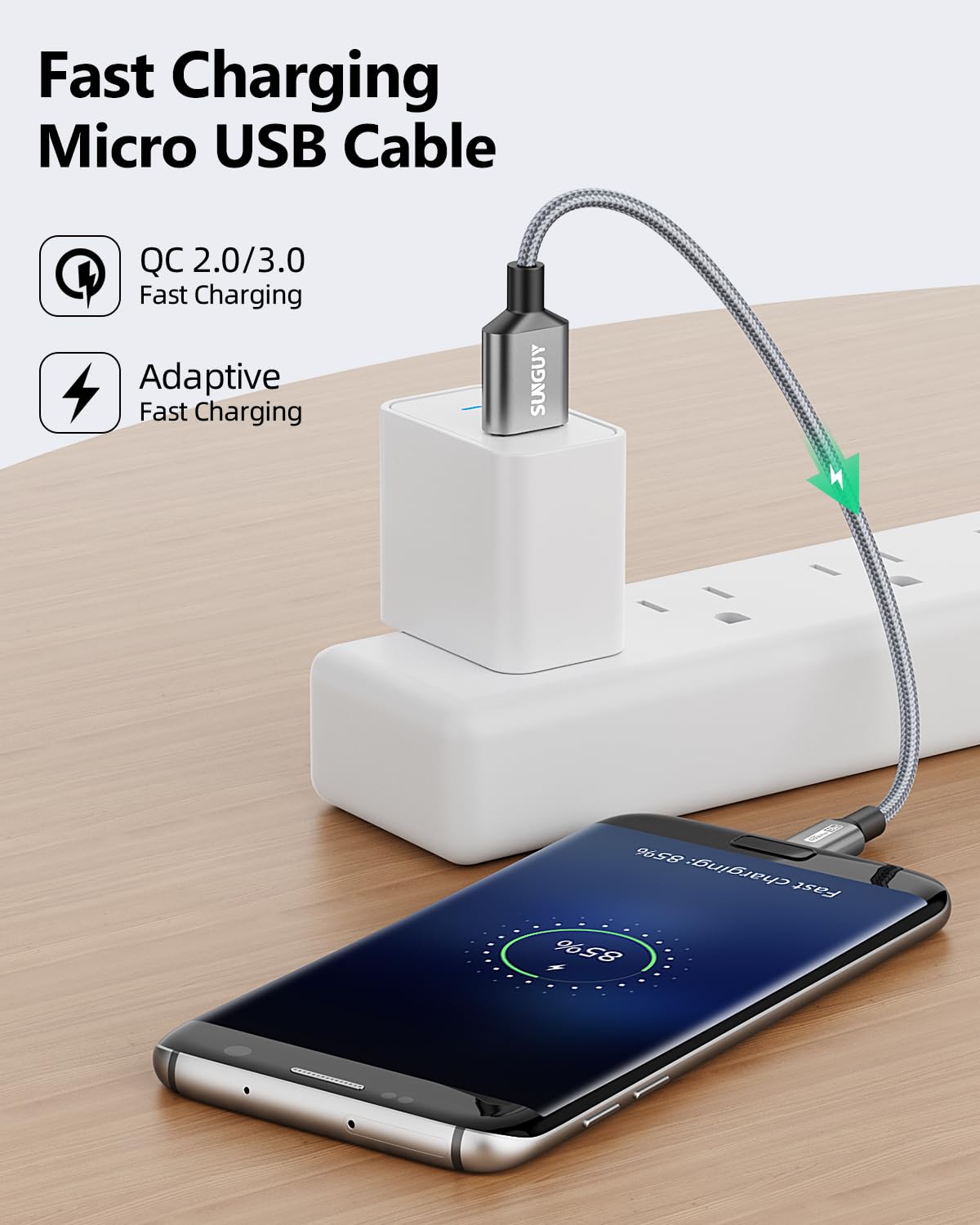 كابلات USB صغيرة قصيرة مقاس 6 بوصات من SUNGUY، 3 قطع شاحن Android بطول 0.5 قدم، سلك بيانات شحن سريع متوافق مع Galaxy S6 S7 Edge، محطة شحن، عصا التلفزيون، PS4، Chromecast، هاتف Android - الصورة 4