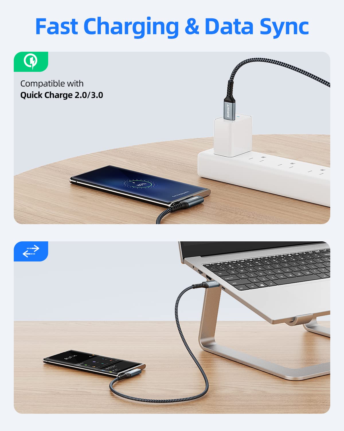 كابل SUNGUY 10 جيجابت في الثانية Android Auto USB C بطول 1 قدم، كابل USB C 3.1 Gen 2 للشحن السريع، متوافق مع iPhone 17/16/15 Pro Max، Samsung T7، Galaxy S23 S22 Ultra/Note 20، SSD - الصورة 5
