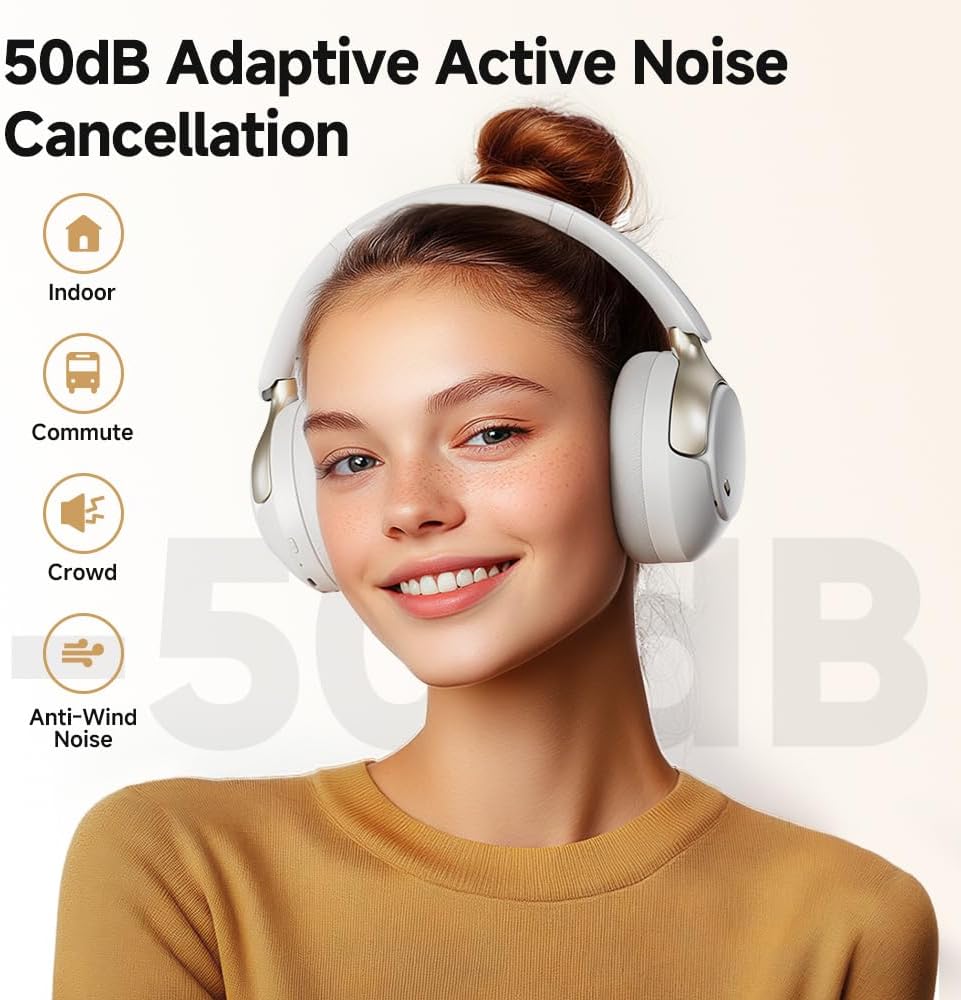 سماعات رأس QCY H3 PRO متكيفة مع خاصية إلغاء الضوضاء، 50 ديسيبل ذكي ANC مع أوضاع متعددة، صوت لاسلكي LDAC عالي الدقة، وقت تشغيل 55 ساعة، EQ مخصص عبر التطبيق، سماعة رأس بلوتوث 5.4 فوق الأذن - الصورة 2
