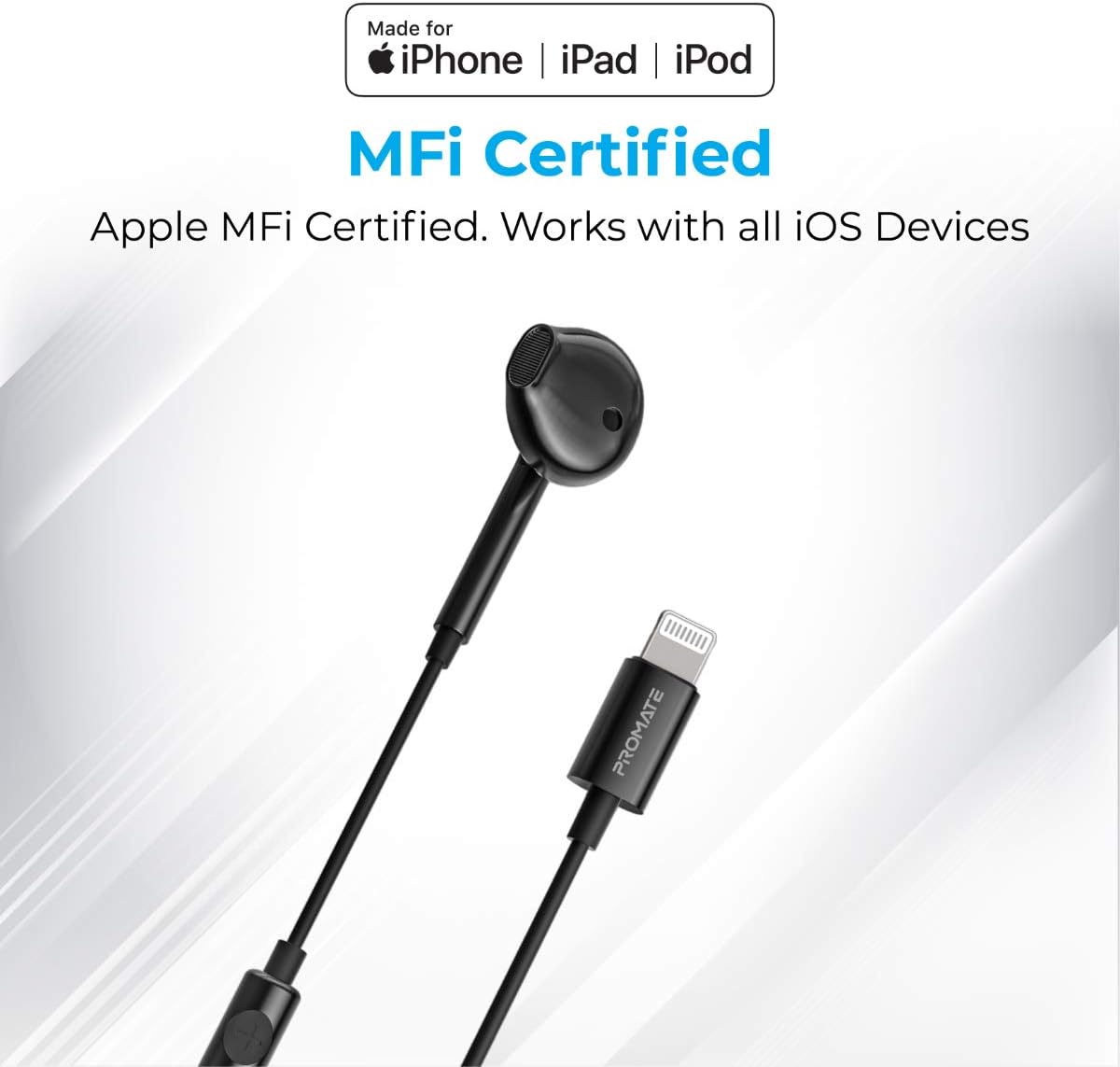 سماعات أذن بروميت مع موصل لايتنينج، سماعة أذن أحادية معتمدة من Apple MFi مع ميكروفون وتحكم مدمج في مستوى الصوت لأجهزة iPhone 12/12 Mini/12 Pro Max/12 Pro وأجهزة موصل Lightning، سلكية - الصورة 2