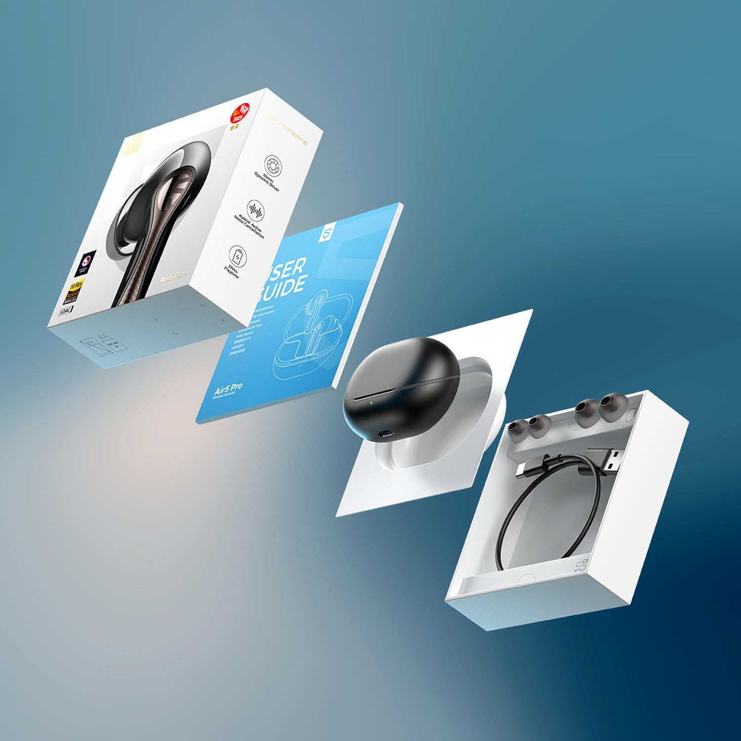 سماعات أذن لاسلكية SoundPEATS Air5 Pro مع خاصية إلغاء الضوضاء الهجين التكيفي، بلوتوث 5.4 مع صوت Qualcomm Snapdragon، 6 ميكروفونات aptX™ Lossless، سماعات بلوتوث LDAC LC3 صوت عالية الدقة، 37 ساعة، تطبيق - الصورة 9