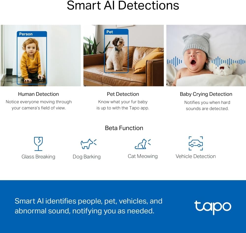 كاميرا مراقبة داخلية Tapo 2K 4MP C220 WiFi، كشف الأشخاص، صوت ثنائي الاتجاه، متوافق مع Alexa وGoogle Assistant، للأطفال/الحيوانات الأليفة - الصورة 5
