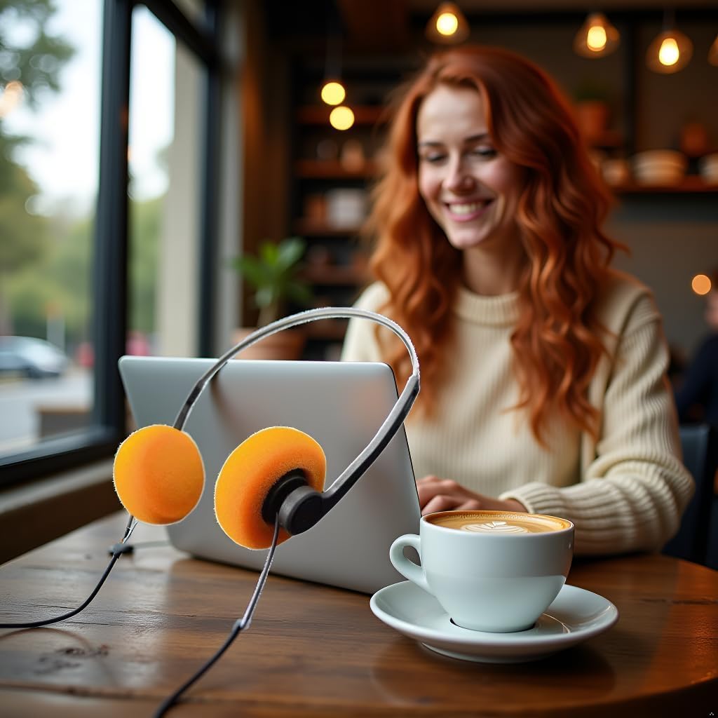 سماعات رأس ريترو فوق الأذن، سماعة رأس ستيريو سلكية بتصميم عتيق، سماعات هاي فاي خفيفة الوزن للهواتف المحمولة وأجهزة تشغيل الصوت، برتقالي - الصورة 4
