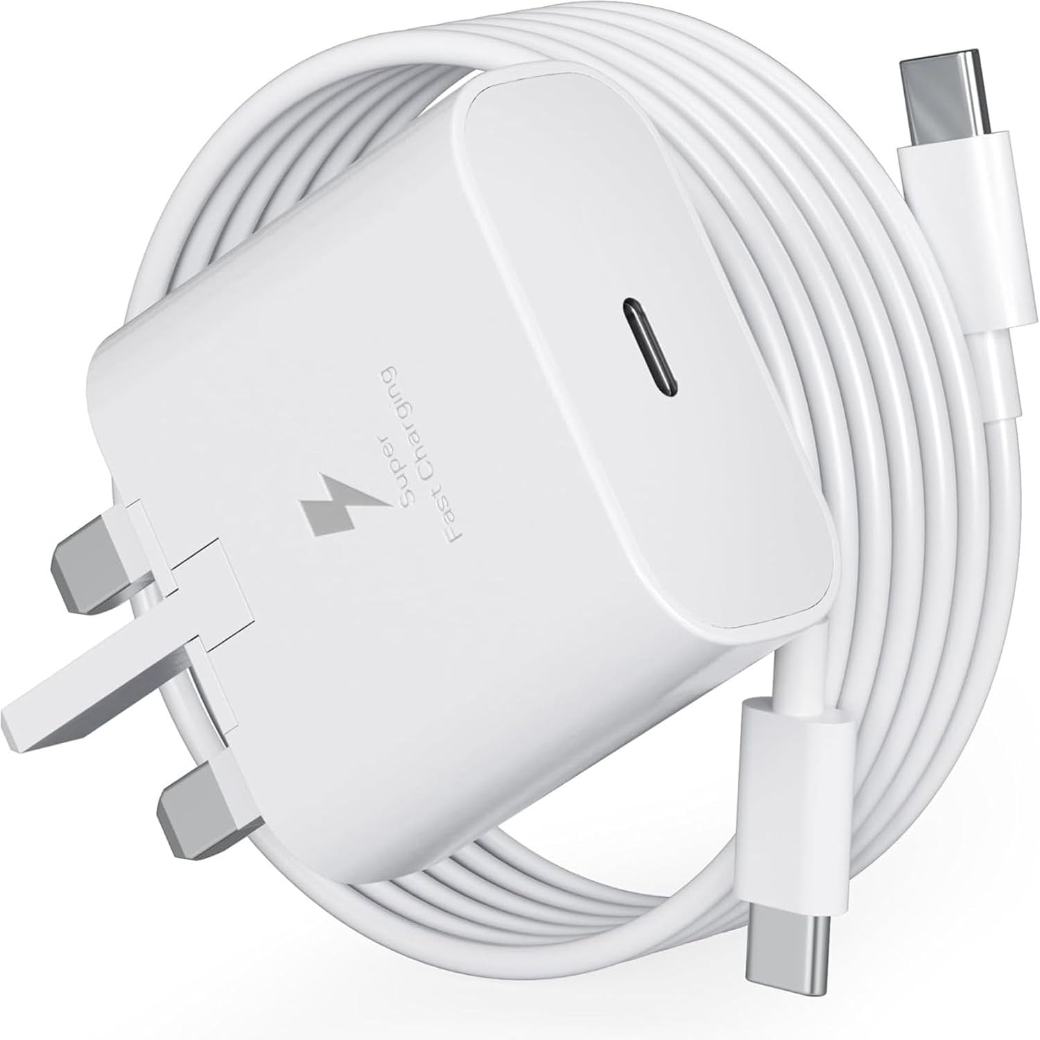 شاحن سريع USB-C بقدرة 25 وات مع كابل من النوع C إلى النوع C، ومحول جدار شحن فائق السرعة PD، قابس بريطاني ذو 3 دبابيس، متوافق مع iPhone وSamsung وAndroid والأجهزة اللوحية