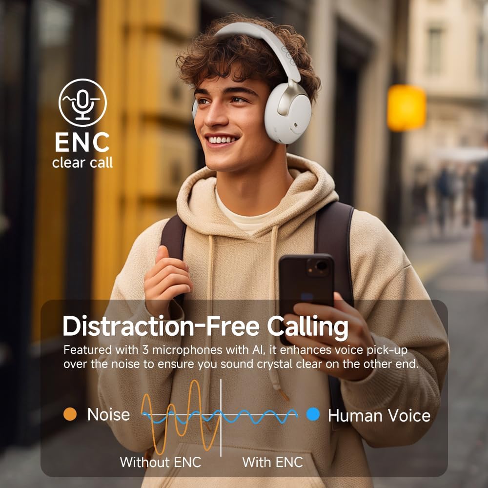 سماعات رأس QCY H3 PRO متكيفة مع خاصية إلغاء الضوضاء، 50 ديسيبل ذكي ANC مع أوضاع متعددة، صوت لاسلكي LDAC عالي الدقة، وقت تشغيل 55 ساعة، EQ مخصص عبر التطبيق، سماعة رأس بلوتوث 5.4 فوق الأذن - الصورة 5