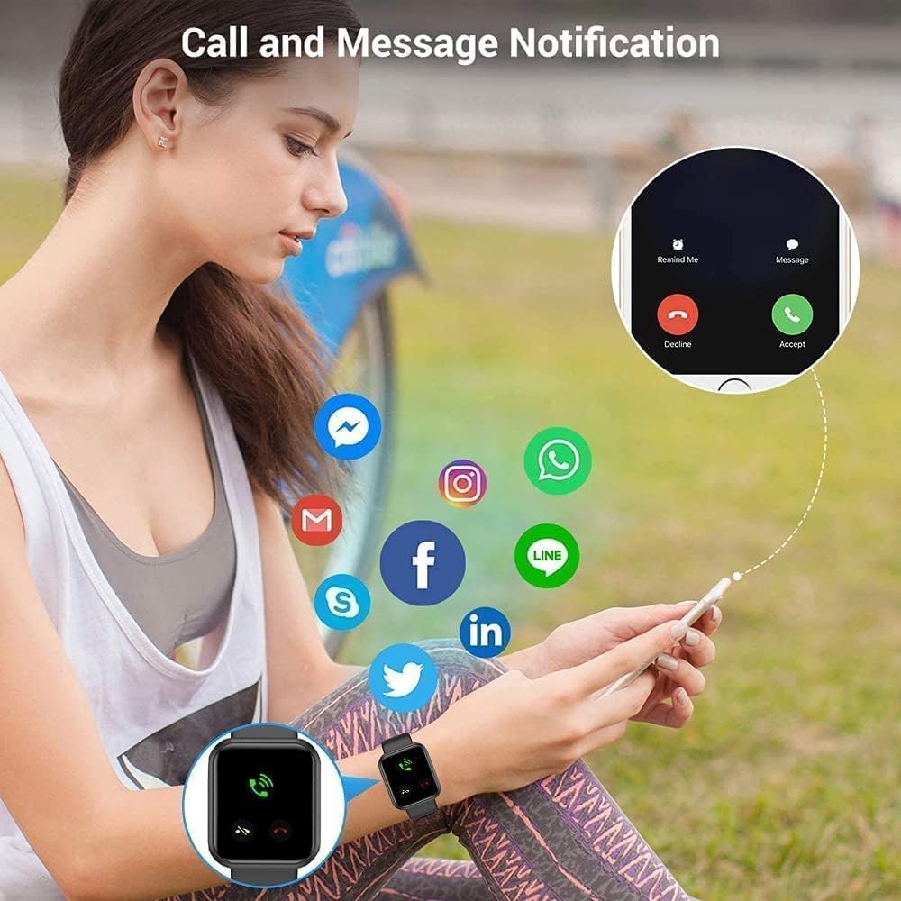 ساعة ذكية، ساعة ذكية رياضية مقاومة للماء، متتبع اللياقة البدنية مع معدل ضربات القلب وضغط الدم، مراقب النوم، مراقب النوم، ساعة ذكية للتذكير بالرسائل والمكالمات، متوافقة مع iOS/Android - الصورة 3