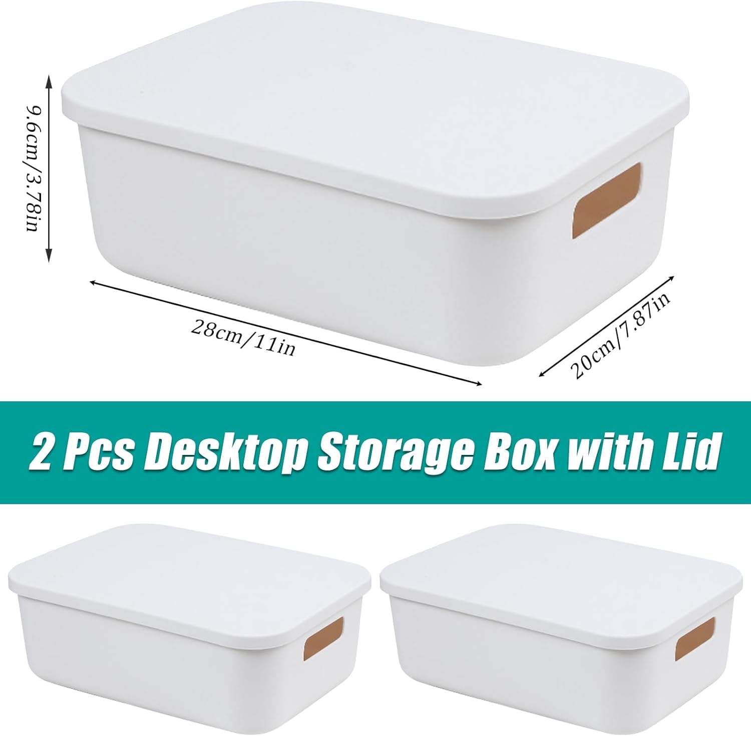 صناديق تخزين بلاستيكية بيضاء، قطعتين من صناديق تنظيم مستطيلة متعددة الأغراض قابلة للتكديس مع أغطية ومقابض، حاويات قابلة للتكديس للمطبخ والحمام والمكتب والمكتب وتخزين الأدراج - الصورة 3