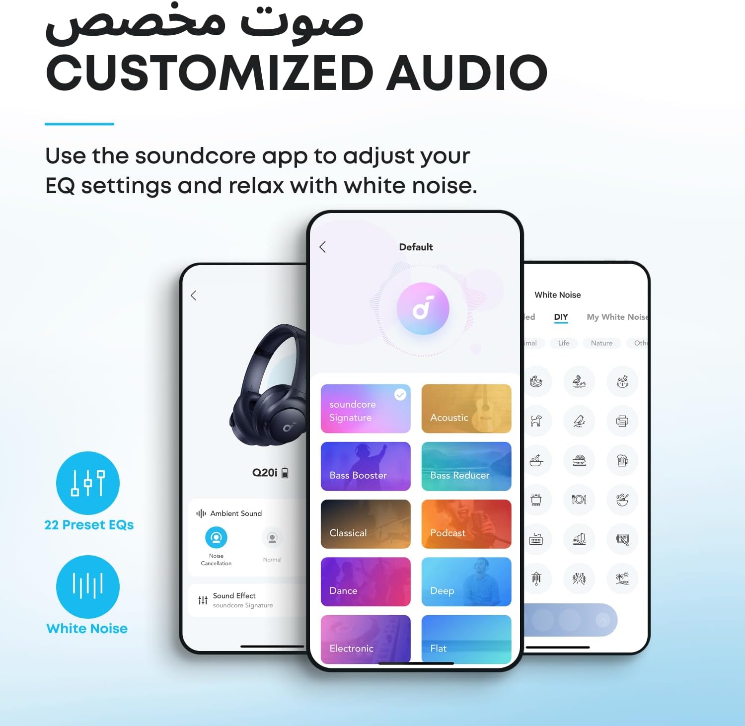 سماعات رأس soundcore من Anker Q20i Hybrid Active Noise Canceling القابلة للطي، بلوتوث لاسلكي فوق الأذن، وقت تشغيل ANC طويل 40 ساعة، صوت عالي الدقة، صوت جهير كبير، تخصيص عبر تطبيق، وضع الشفافية - الصورة 4