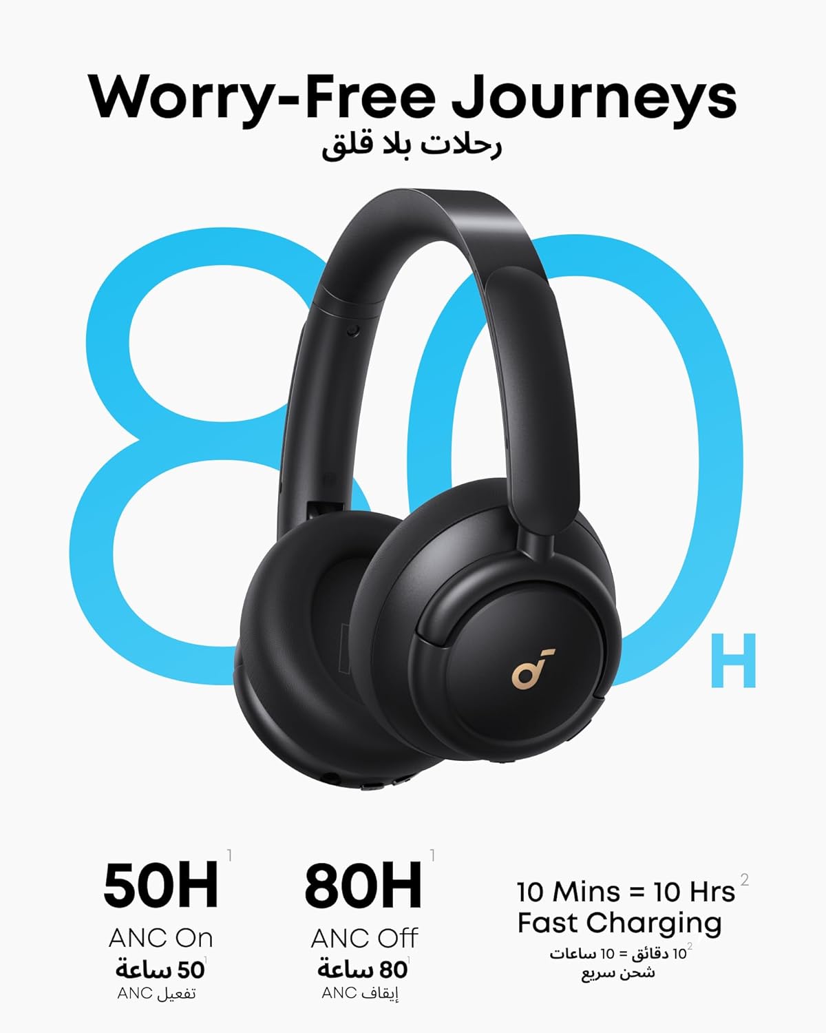 سماعات Anker Soundcore Q30 Hybrid النشطة المانعة للضوضاء بلوتوث مع أوضاع متعددة، سماعات رأس بلوتوث بصوت عالي الدقة، EQ مخصص عبر التطبيق، وقت تشغيل 50 ساعة، اتصال متعدد النقاط - الصورة 4
