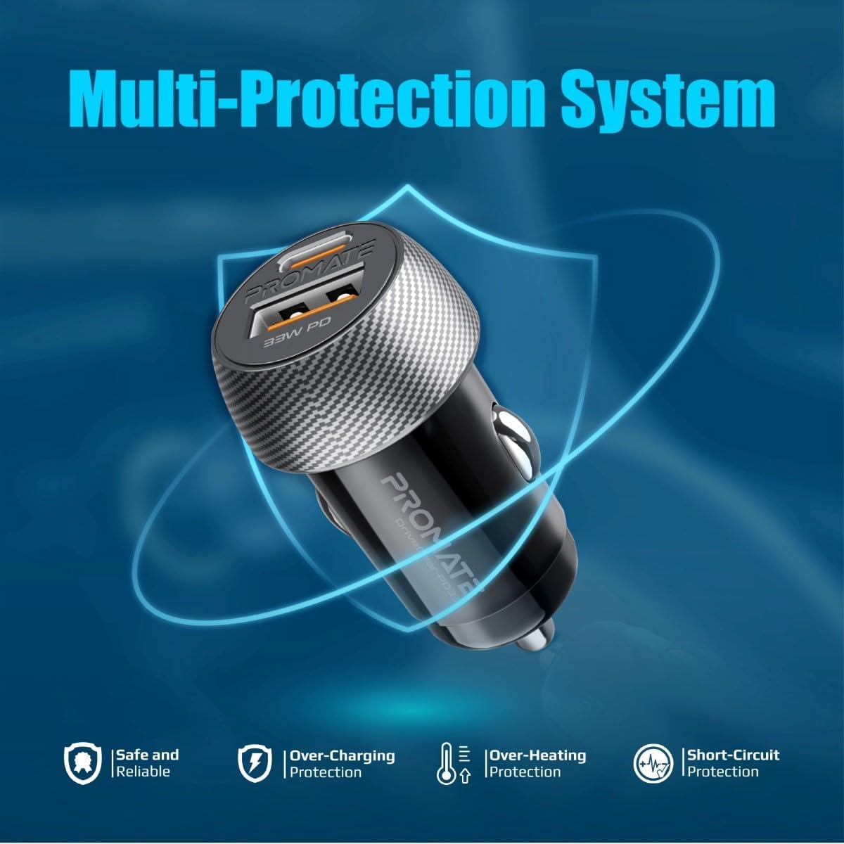 شاحن سيارة بروميت USB-C™، محول سيارة مزدوج المنفذ صغير الحجم للغاية مع منفذ توصيل طاقة USB Type-C™ فائق السرعة بقدرة 33 وات ومنفذ USB Qualcomm QC 3.0 عالي السرعة بقدرة 18 وات، DriveGear-PD33 - الصورة 6