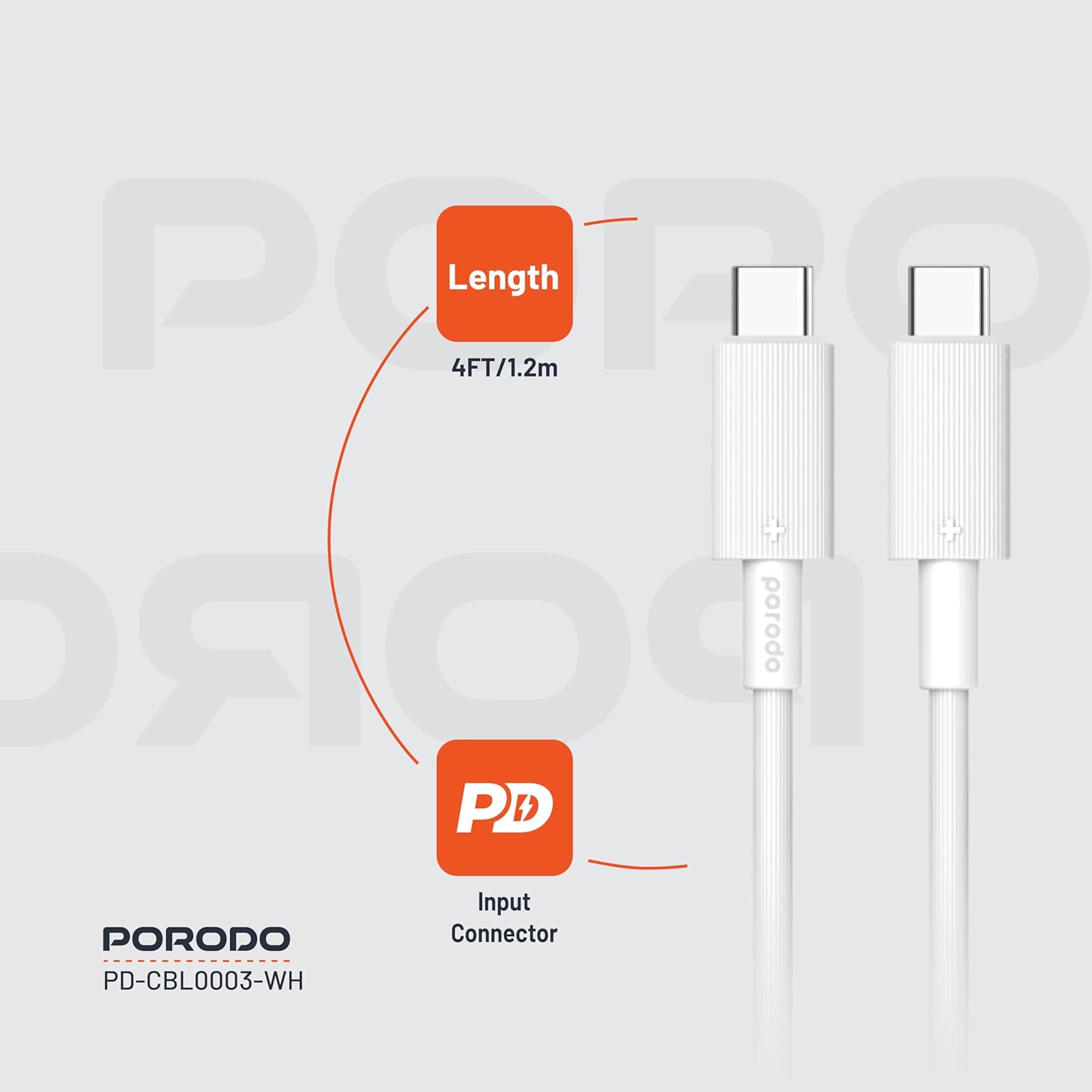 كابل Porodo USB-C إلى USB-C PVC بطول 1.2 متر، خالي من التشابك، PD 60 وات للشحن السريع ونقل البيانات، +15000 انحناء، خفيف الوزن ومحمول متوافق مع الهواتف الذكية والأجهزة اللوحية وأجهزة الكمبيوتر المحمولة - أبيض - الصورة 8