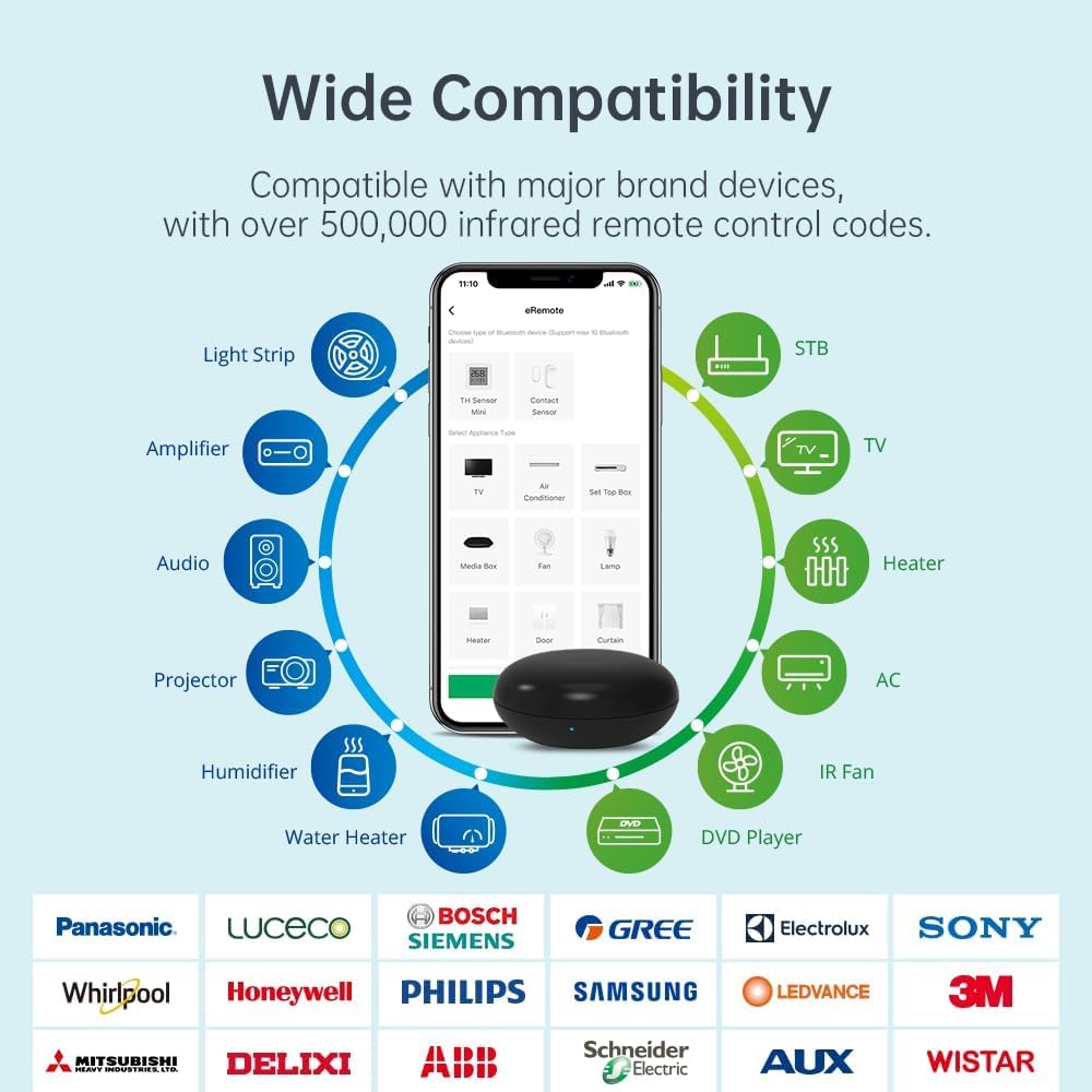 جهاز تحكم عن بعد عالمي بتقنية WiFi Smart IR، جهاز تحكم عن بعد عالمي بالأشعة تحت الحمراء للمنزل الذكي، التحكم في تلفزيون AC DVD CD AUD SAT، إلخ. متوافق مع Alexa وGoogle Assistant، لا يتطلب محورًا - الصورة 2