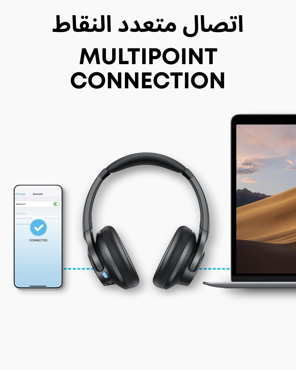 سماعات الرأس Soundcore Q11i اللاسلكية بتقنية البلوتوث من Anker، Deep Bass، وقت تشغيل 60 ساعة، صوت عالي الدقة، وسائد أذن قابلة للفصل، اتصال متعدد النقاط - الصورة 6