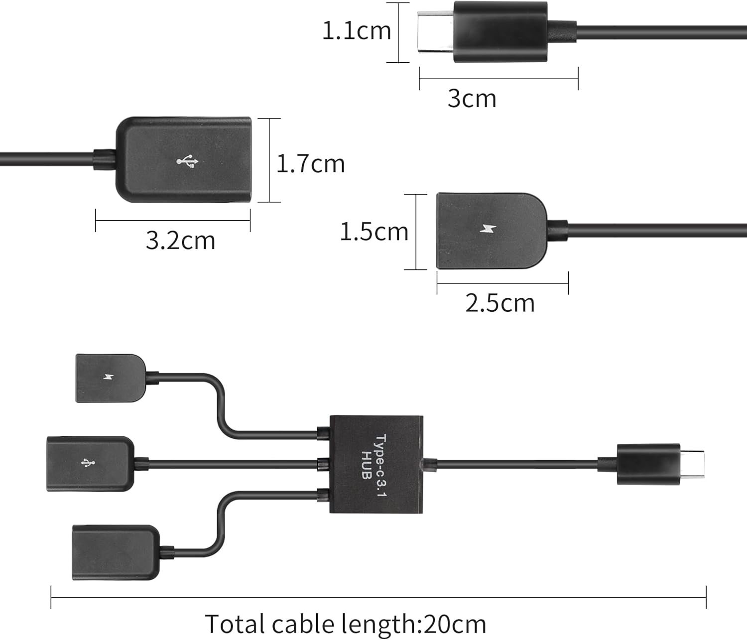 محول X Spring USB OTG، 4 في 1 نوع C ذكر إلى USB ومحول Micro USB OTG، محول أسود متعدد المنافذ لأجهزة Android والتخزين الخارجي - الصورة 5
