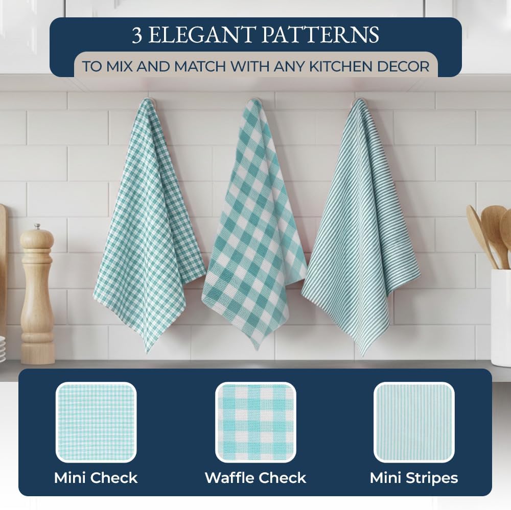 مجموعات مناشف المطبخ ومناشف الأطباق من Lane Linen - مجموعة مناشف المطبخ 20 قطعة، قفازات فرن مقاومة للحرارة 500 درجة وحامل وعاء، قماش أطباق قابل لإعادة الاستخدام لغسل الأطباق، مناشف يد مطبخ ماصة - أكوا - الصورة 5