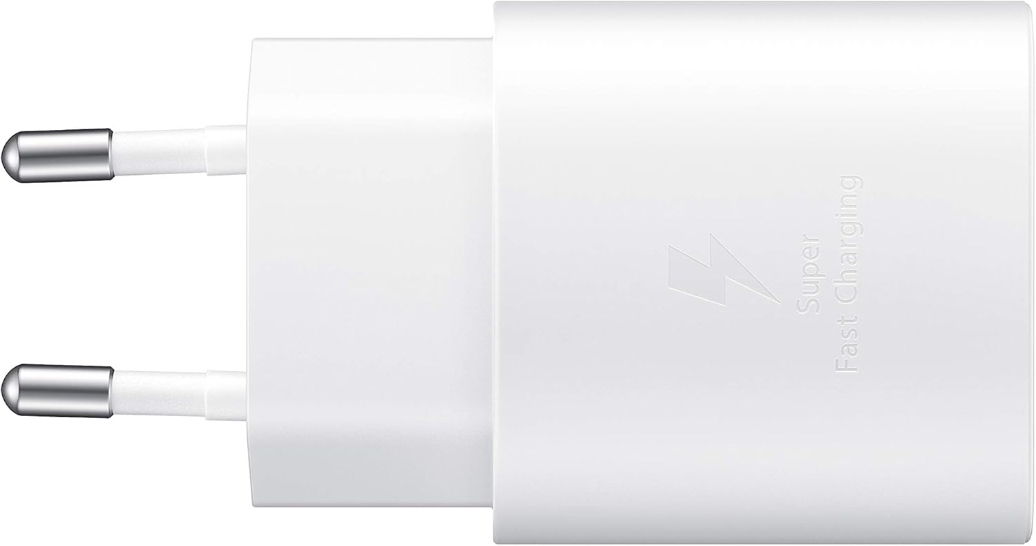 محول طاقة Samsung Samsung USB C بقوة 25 وات وشحن أصلي فائق السرعة بدون كابل أبيض