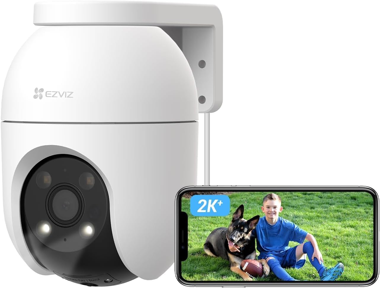 كاميرا أمان EZVIZ C8C، كاميرا WiFi خارجية بدقة 4 ميجابكسل 2K+، كاميرا CCTV للمنزل بتغطية 360 درجة، اكتشاف شكل الإنسان/المركبة، تتبع التكبير التلقائي، رؤية ليلية ملونة، مقاومة للطقس، التحدث في اتجاهين