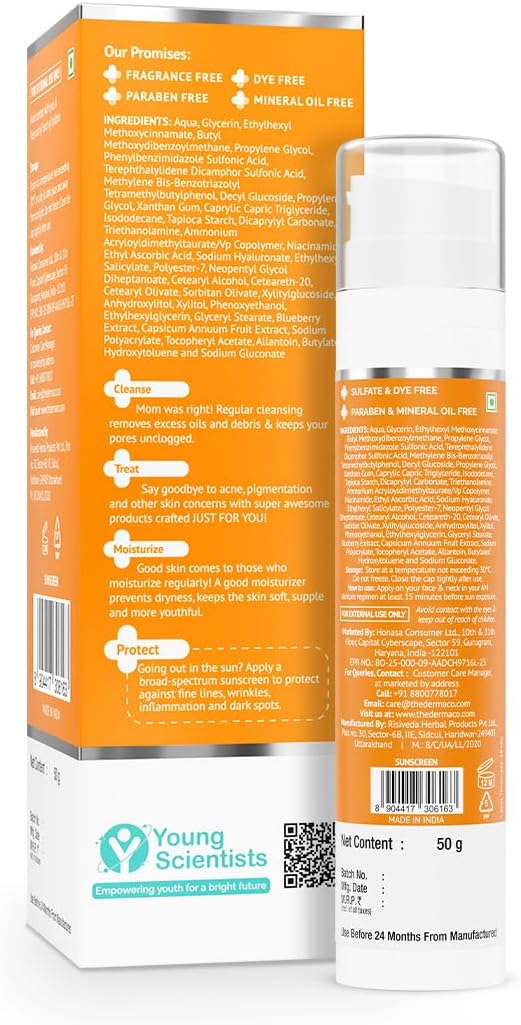 جل مائي واقي من الشمس بعامل حماية من الشمس 50 C-Cinamide Radiance من The Derma Co مع فيتامين C ونياسيناميد | واقي شمسي للوجه خالي من الزيوت وخفيف الوزن للبقع الداكنة مع حماية مرطبة من أشعة الشمس، 50 جم - الصورة 2