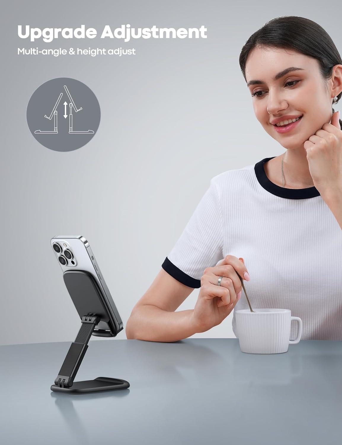 حامل هاتف قابل للطي من Lamicall للمكتب - حامل هاتف خلوي قابل للتعديل بارتفاع قابل للتعديل وقاعدة سطح المكتب للهاتف المحمول متوافق مع iPhone 14 15 16 17 Pro Max Plus Air، S24 S25 Ultra، هاتف ذكي 4-8 بوصة - الصورة 2