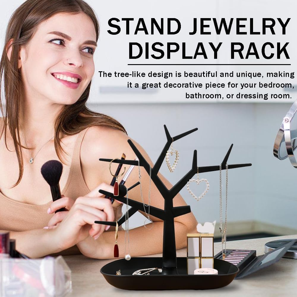 حامل مجوهرات شجرة وحامل مفاتيح، رف منظم للقلائد والأساور والخواتم، صينية تزيين للمدخل وديكور المنزل العلوي (أبيض) - الصورة 3