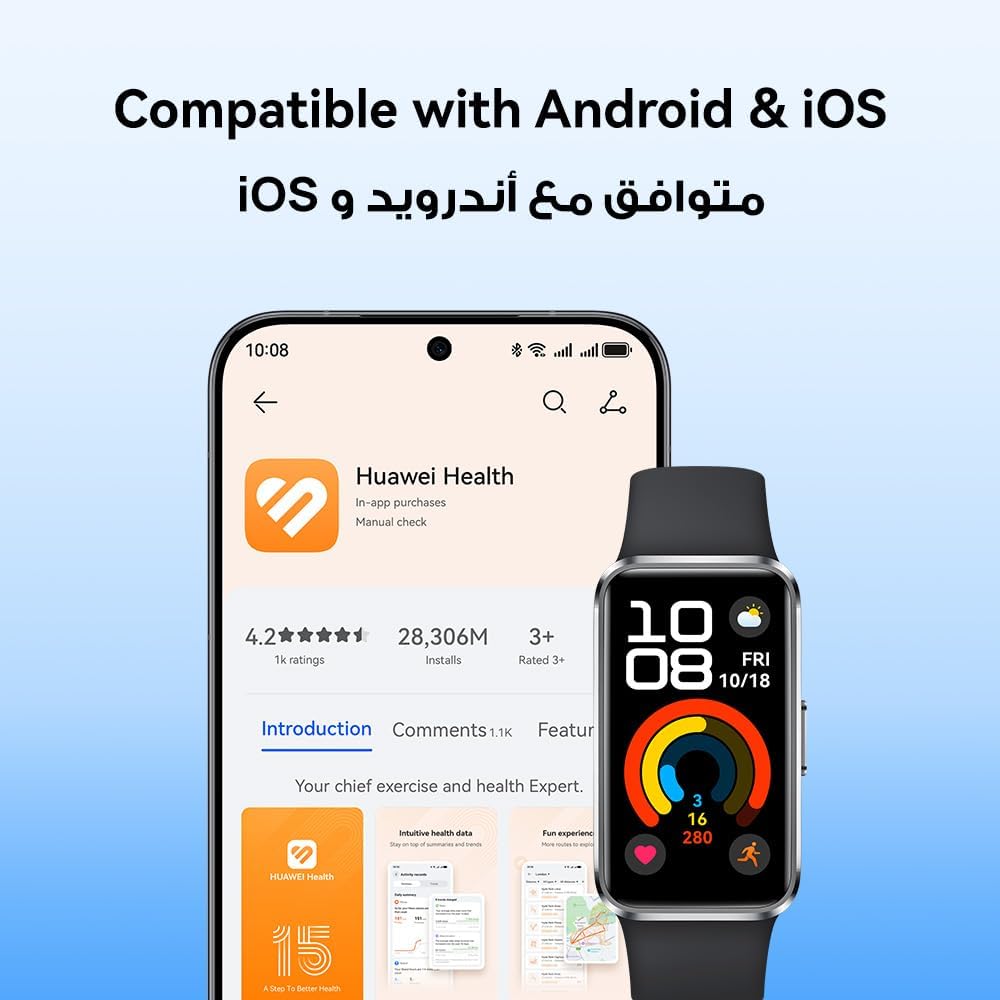 ساعة هواوي باند 10 الذكية مع مراقبة اللياقة البدنية المدعومة بالذكاء الاصطناعي، تحليل النوم الاحترافي، مساعد الرفاهية العاطفية، تصميم معدني مبسط، شحن سريع، iOS وأندرويد، أخضر - الصورة 8