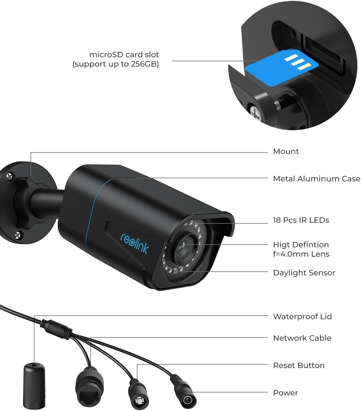 ريو لينك كاميرا مراقبة 4K/8MP بتقنية PoE IP، للمراقبة الخارجية والداخلية، للكشف عن الانسان/المركبات/الحيوانات الاليفة، رؤية ليلية بالاشعة تحت الحمراء 100 قدم، تعمل مع المنزل - الصورة 9