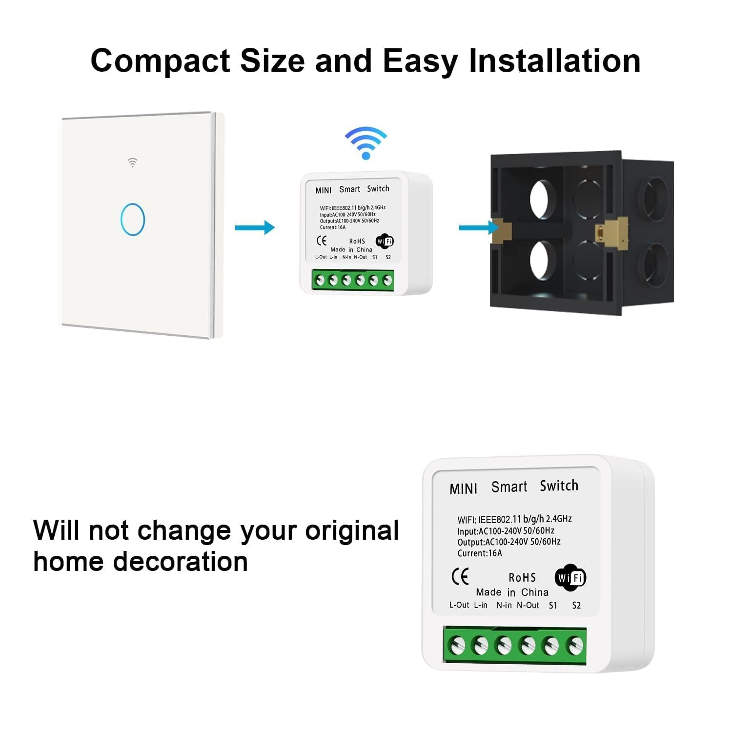 مفتاح X Spring الذكي، قطعتان من مفتاح إضاءة WiFi مع جهاز تحكم عن بعد، مفتاح ذكي متوافق مع مساعد الصوت لأتمتة المنزل، لا يتطلب محورًا، وظيفة المؤقت (قطعتان) - الصورة 7