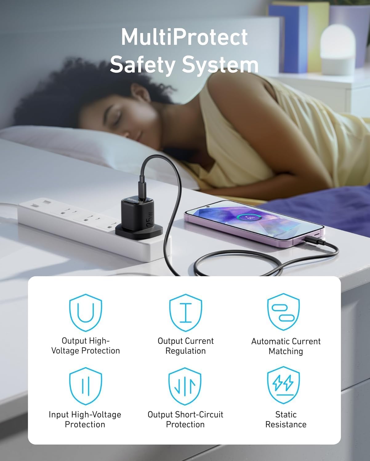 Anker 25W USB C Plug، يدعم PPS الشحن السريع لهاتف Samsung Galaxy S25/S24/Z Fold/Z Flip/Tab، لهاتف iPhone 16/15 (يتضمن كابل USB C بطول 5 أقدام) (أسود) - الصورة 5