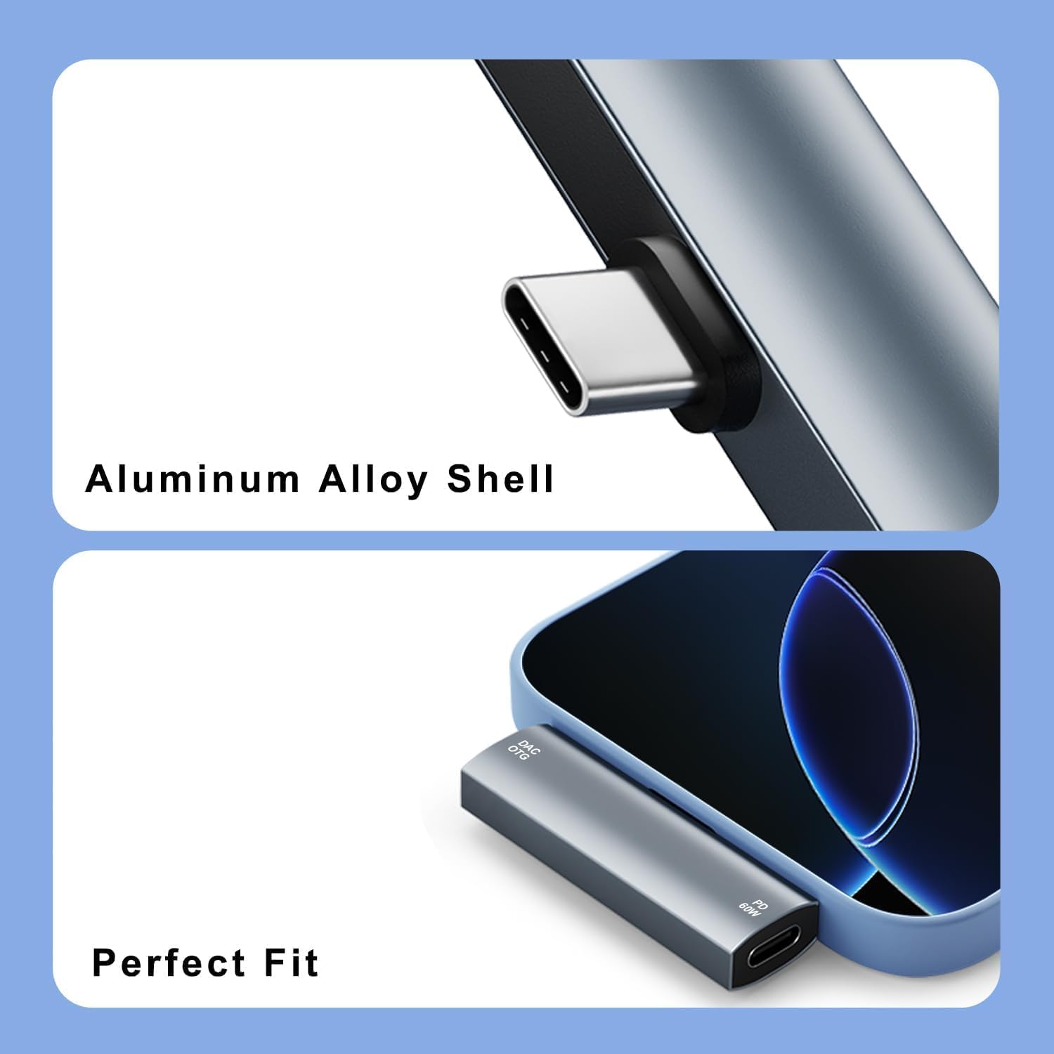محول سماعة رأس وشاحن Aputue، مقبس صوت USB C مزدوج مع دونجل شحن سريع PD 60 وات، متوافق مع سلسلة 15/16 iPad Note Pixel والمزيد من الأجهزة باللون الرمادي - الصورة 5