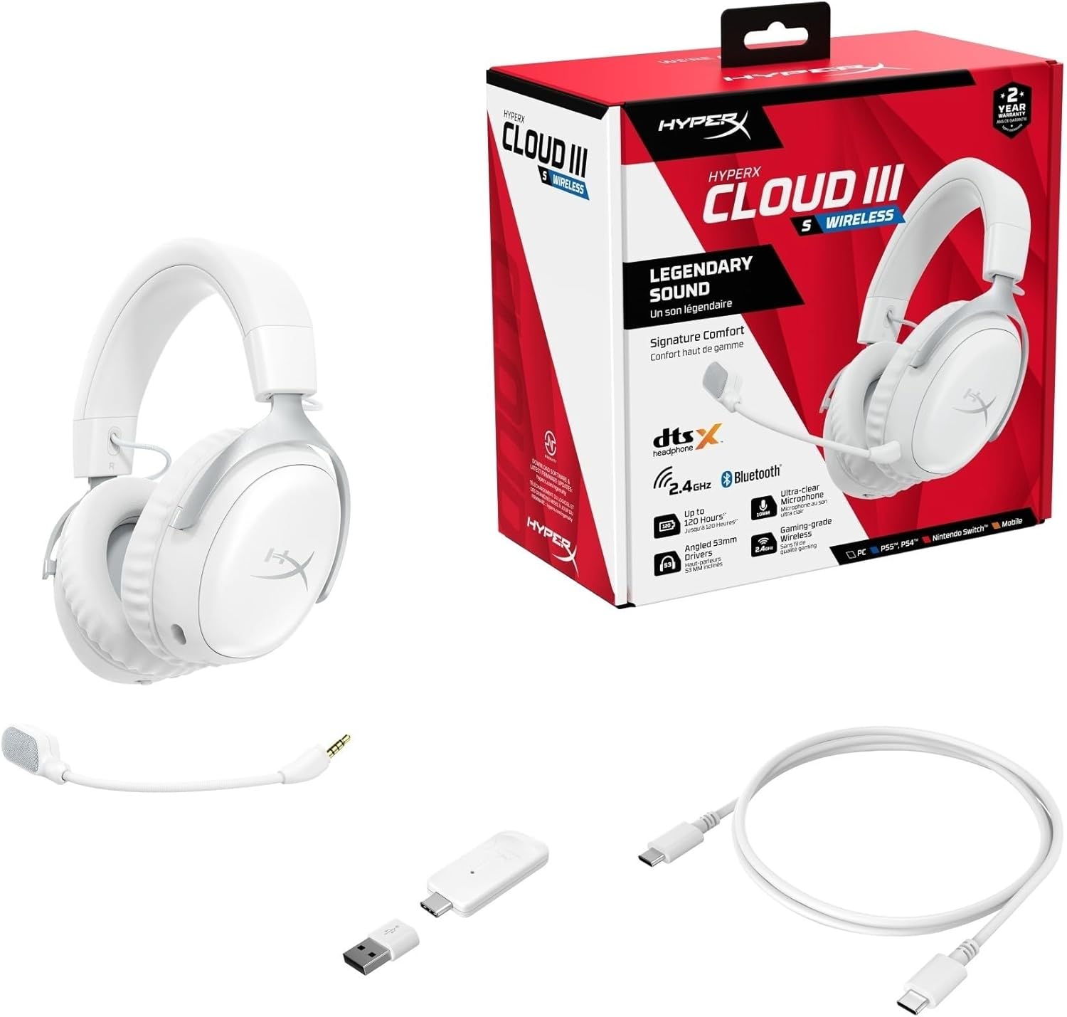 سماعة الألعاب اللاسلكية HyperX AX6G1AA Cloud III S، بلوتوث 2.4 جيجا هرتز، محرك بزاوية 2.1 بوصة (53 ملم)، سماعة رأس DTS: صوت X-Space، ما يصل إلى 120 ساعة من اللعب المستمر، الكمبيوتر الشخصي، Mac، PS5، الهاتف المحمول، نينتندو - الصورة 13
