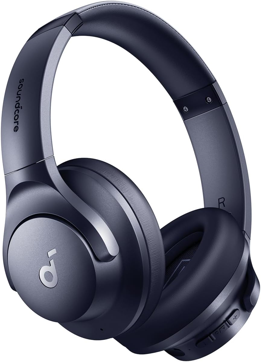 سماعات رأس soundcore من Anker Q20i Hybrid Active Noise Canceling القابلة للطي، بلوتوث لاسلكي فوق الأذن، وقت تشغيل ANC طويل 40 ساعة، صوت عالي الدقة، صوت جهير كبير، تخصيص عبر تطبيق، وضع الشفافية