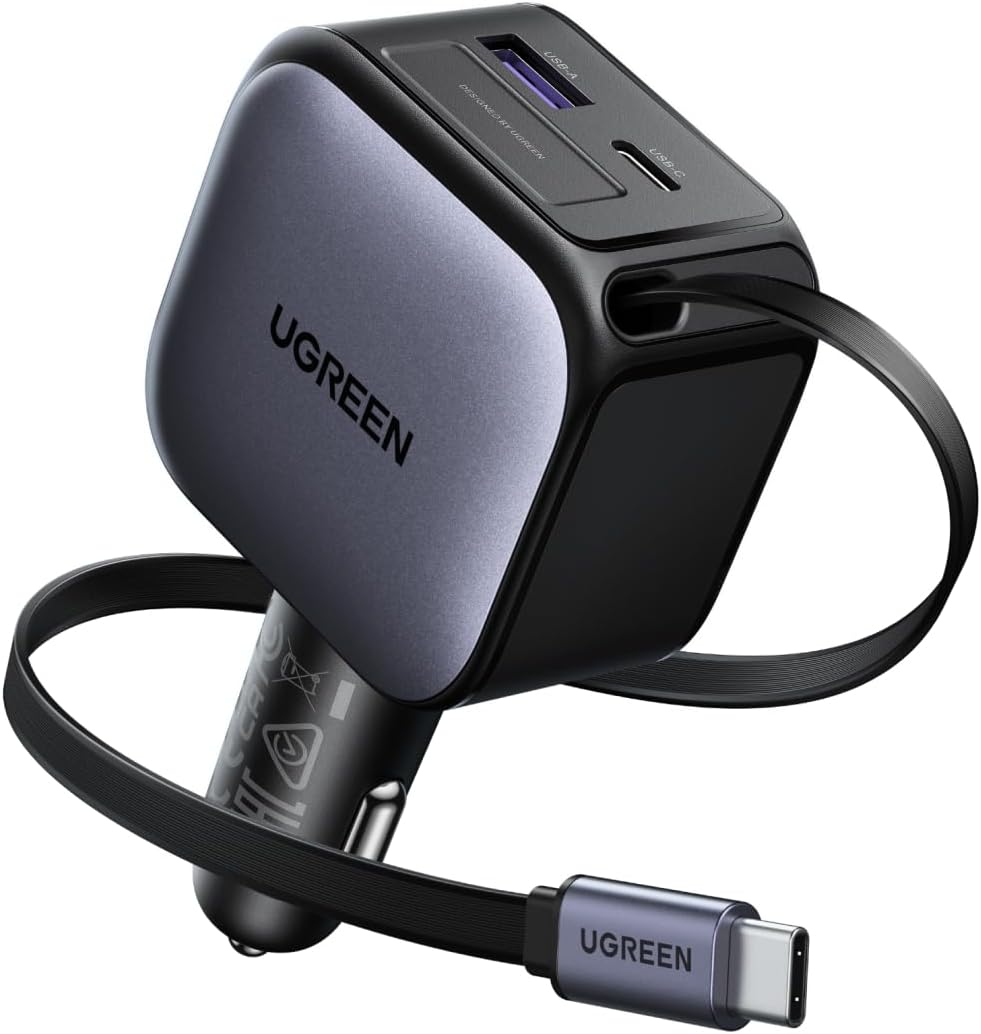 شاحن سيارة من يو جرين بمنفذ USB متوافق مع آيفون 16 وسامسونج S25 وماك بوك، 3 منافذ، 60 واط، شحن سريع مع كابل قابل للسحب: اشتري اون لاين بأفضل الاسعار في السعودية - سوق.كوم الان