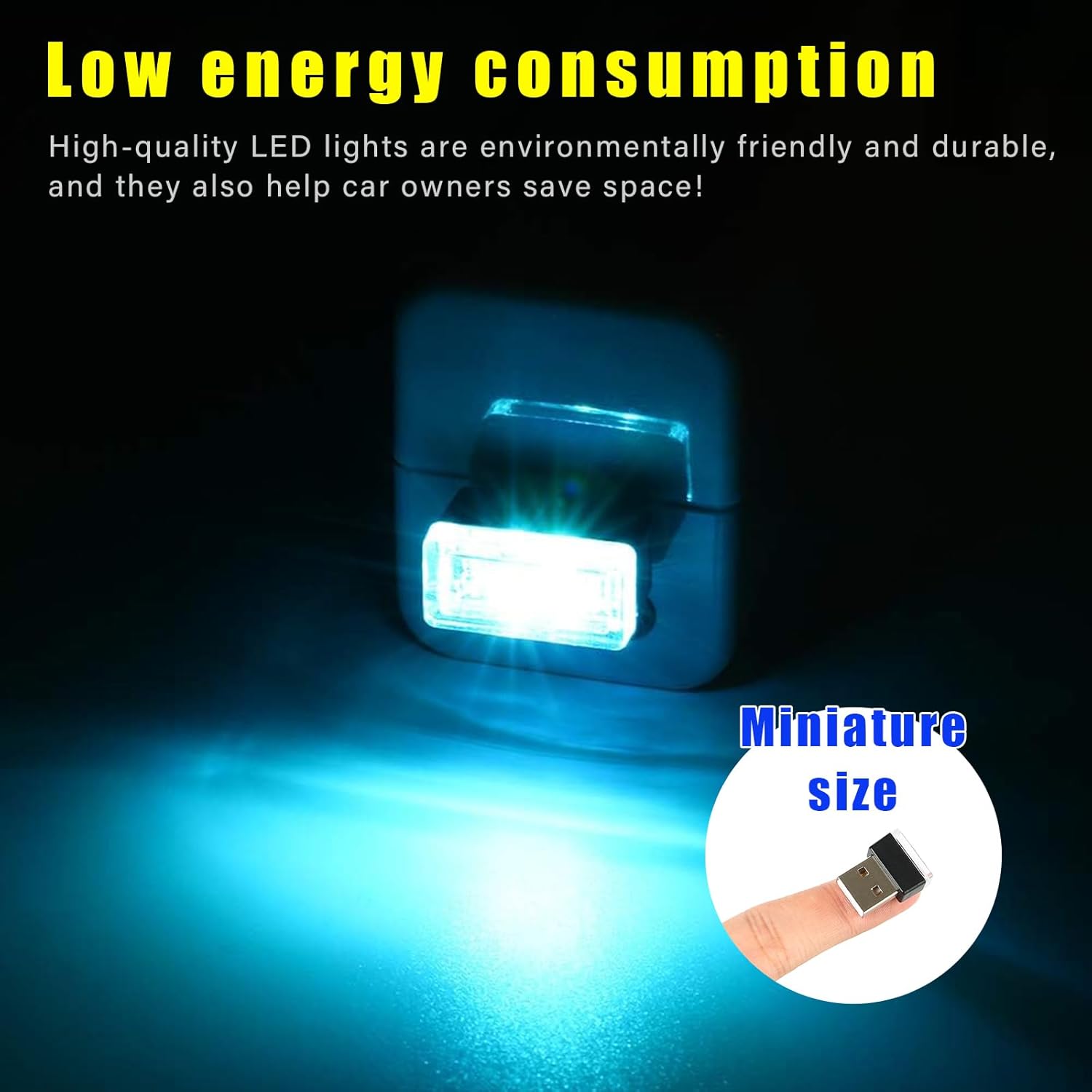 Augeny 4 قطع USB LED مصباح جو داخلي للسيارة، ضوء ليلي للديكور USB، مجموعة إضاءة محيطة تلقائية محمولة، ملحقات داخلية عالمية للمركبات لمعظم السيارات (أزرق ثلجي) - الصورة 5