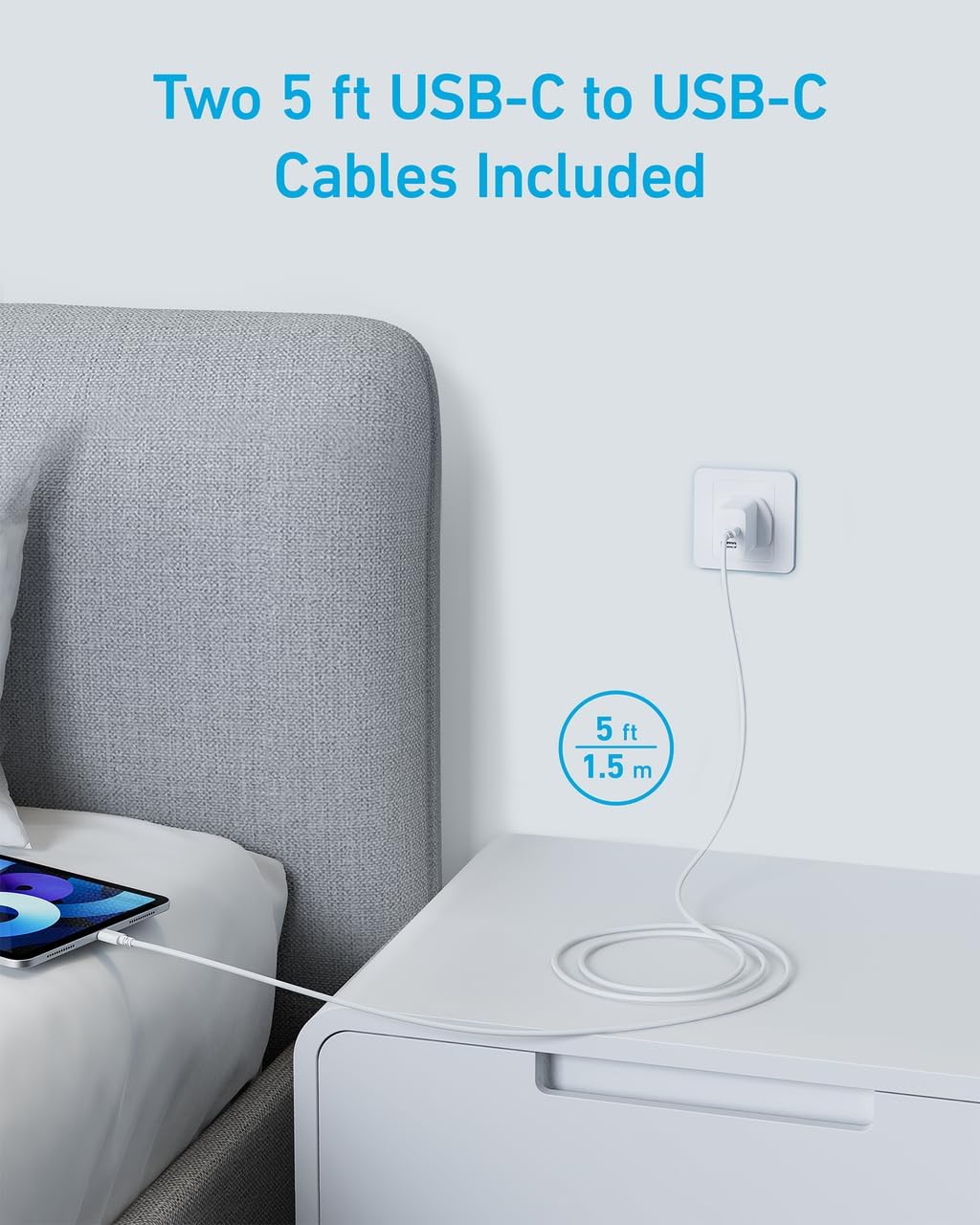 قابس Anker USB C، قابس شاحن USB سريع بمنفذ مزدوج 20 وات، شاحن USB C لأجهزة iPhone 15/15 Pro/15 Pro Max/14/13/12، iPad Pro/AirPods، والمزيد (يتضمن كابل من النوع C) (أبيض، شاحن + كابل) - الصورة 3